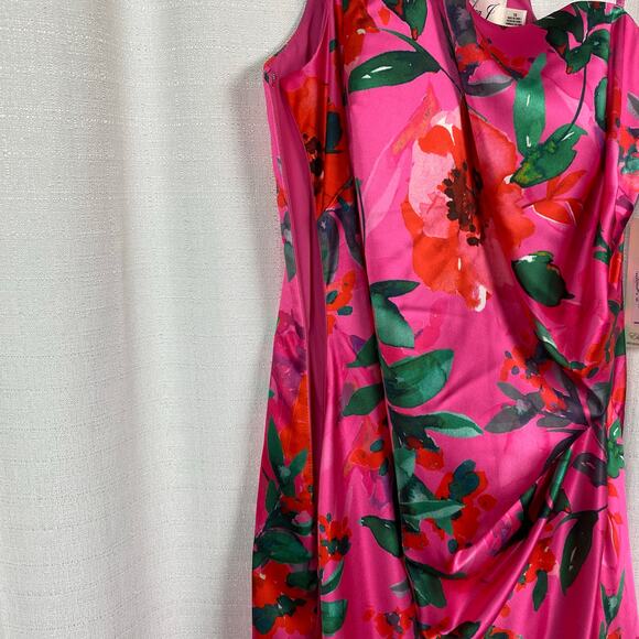 Eliza J Hot Pink Floral One Shoulder Ruffle Hi Lo A Line Dress Sz.10 NWT - Picture 8 of 16